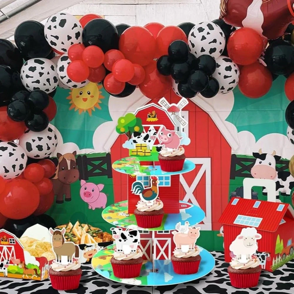 Farm Animal Cupcake Stand and Toppers Set
